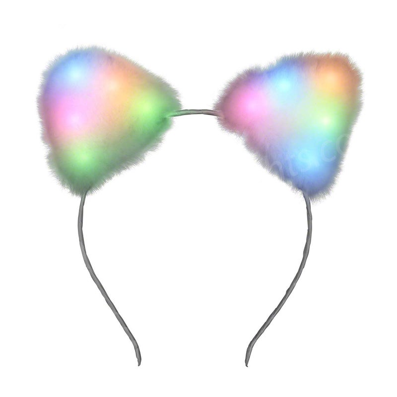 FlashingBlinkyLights Soft Furry Light Up Cat Ears Kitty Headband with Multicolor LED Lights - Image 1